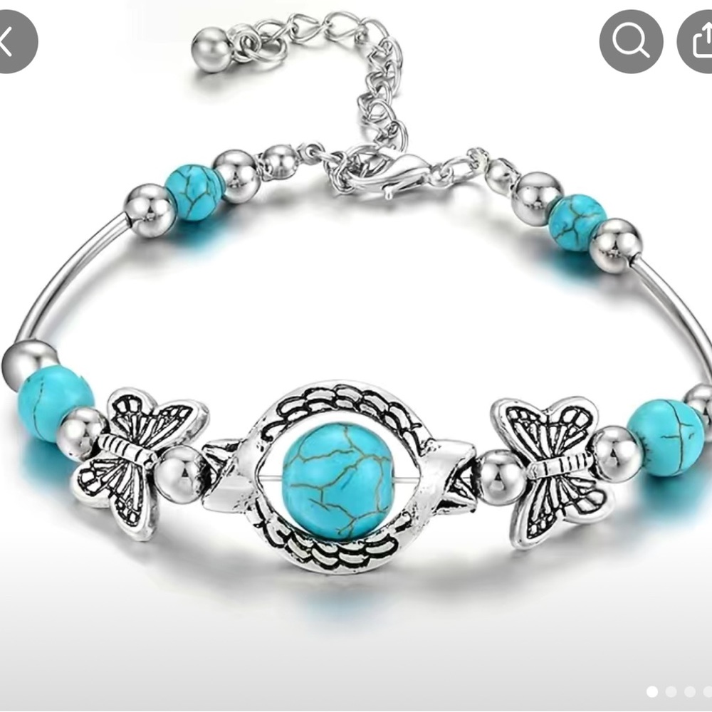 Silvery turquoise and butterfly bracelet